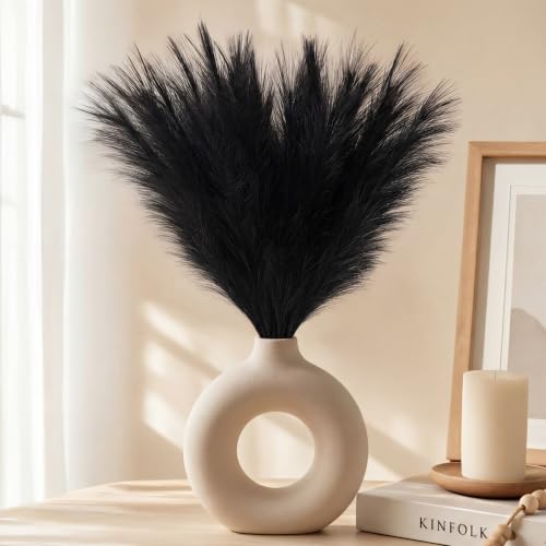 30Pcs Black Faux Pampas Grass, 22'' Fluffy Artificial Stems for Home Decor