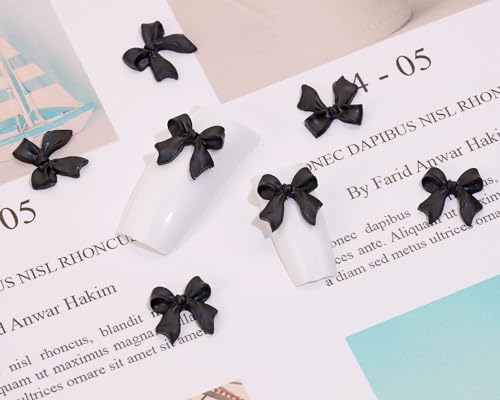 Black Acrylic Nail Bow Charms 3D Flatback Rhinestones 50PCS