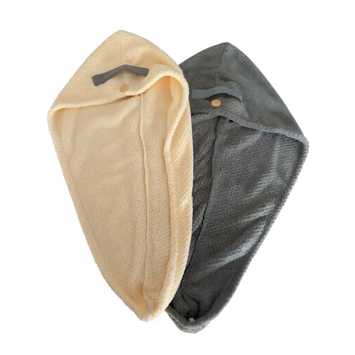 Microfiber Hair Drying Towel Turban 2-Pack - Quick-Dry Absorbent Wrap