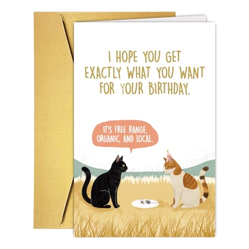Funny Birthday Card for Cat Lovers - Blank Inside, 8x5.3in