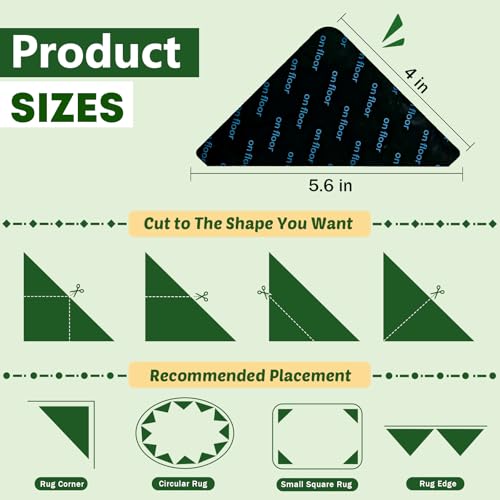 Songrey Non-Slip Rug Corner Grippers - 8PCS Black Anti-Curl Carpet Tape