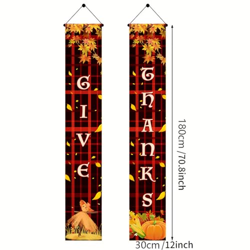 Thanksgiving Door Banner - Red Plaid Fall Decoration, 12 x 71 Inch