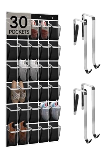 30-Pocket Over the Door Shoe Organizer - Black Hanging Rack