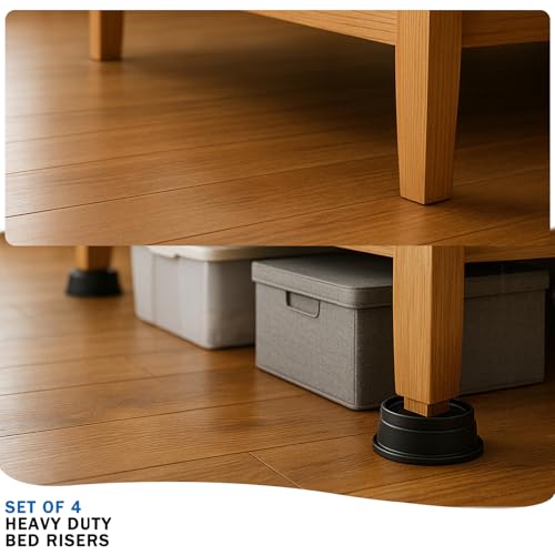 ANNKUT 1 Inch Heavy Duty Bed Risers - Round Furniture Lifts, 4 Pack Black