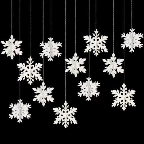 12PCS 3D Snowflake Ornaments for Christmas Tree Decor