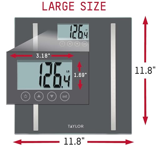 Taylor Digital Body Composition Scale, Bathroom Scale for Body Weight, Measures Body Fat, Body Water & Muscle Mass, 8 User Recognition, Normal & Athlete Modes, 400 lb Capacity, Black