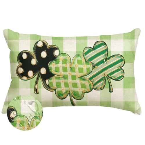 St. Patrick's Day Clover Buffalo Plaid Pillow Cover - 12x20 Waterproof