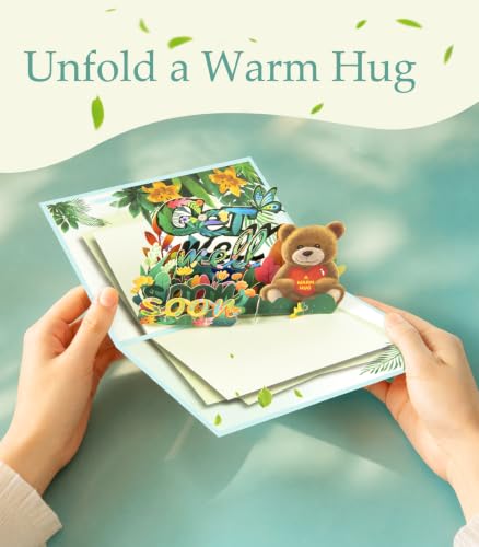 Magic Ants 3D Get Well Soon Pop-Up Card - Flowers and Butterflies Bear