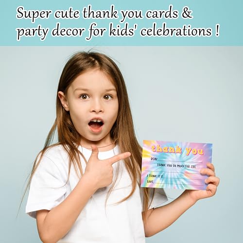 Tie Dye Kids Thank You Cards 20-Pack with Envelopes