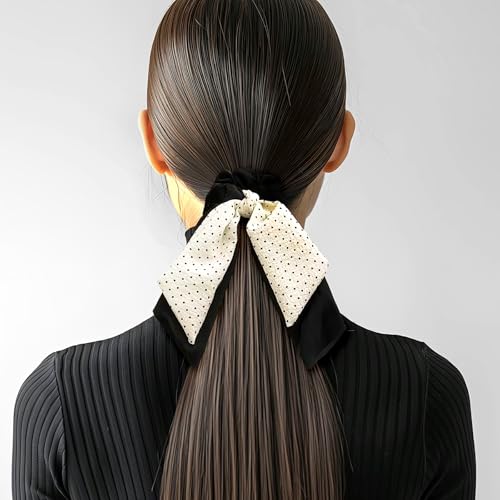 Doneace Satin Bow Hair Scrunchies with Long Ribbon Tail White Hair Tie