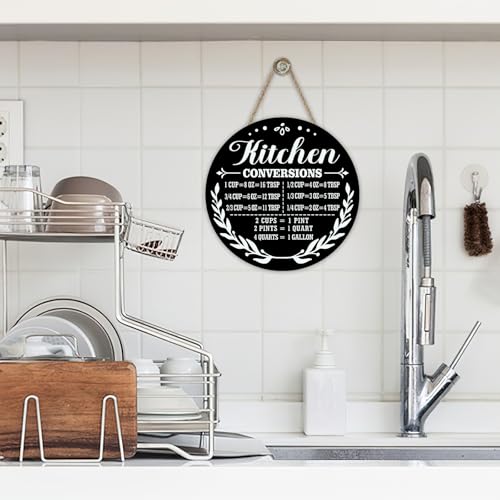 Kitchen Conversions Chart Wooden Door Sign - 12x12 Rustic Wreath