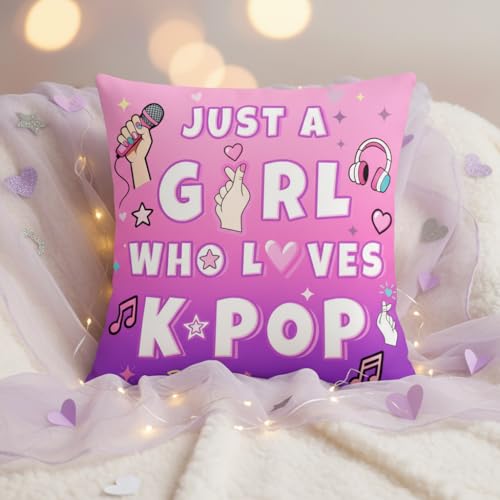 Just A Girl Who Loves K-Pop Pillow Cover - Purple 18" x 18" Dorm Decor