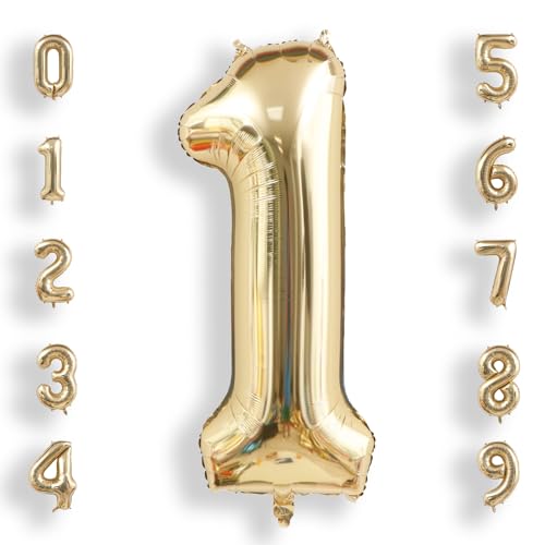 AULE 40 Inch Light Gold Jumbo Number Balloon 1 | Birthday & Anniversary