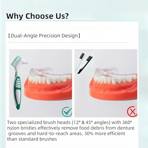 RyanDesign Denture Cleaning Brush 2-Pack with Dual-Angle Heads