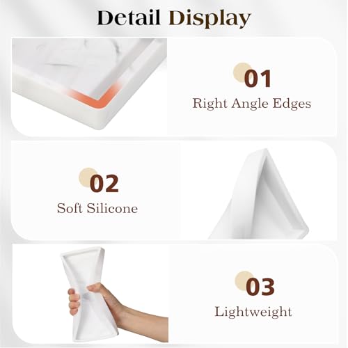 Luxspire Silicone Bathroom Vanity Tray, 7.9-Inch Marble White, 2-Pack
