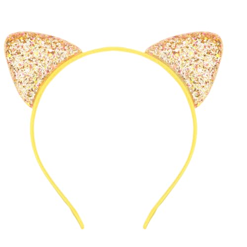 Moikolok Gold Glitter Cat Ears Headband Non-Shed Sparkly Kitty Costume