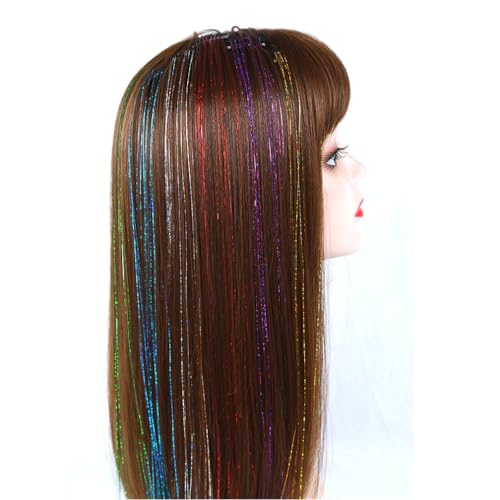 BALINGHAIR Clip-In Black Hair Tinsel Extensions 22 Inch 12 Pcs Glitter Fairy Hair Accessories