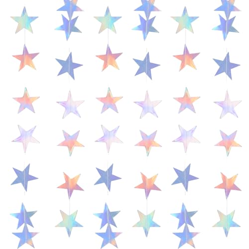 Iridescent Star Garland - 40ft Shimmering Party Decoration
