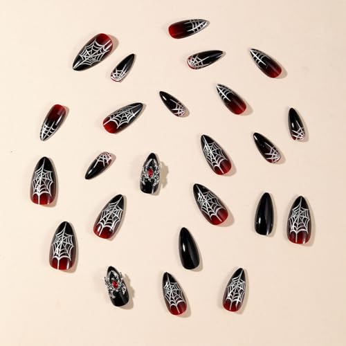 Halloween Press on Nails 3D Spider Design Medium Almond False Nails