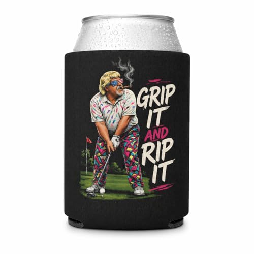 Funny Grip It and Rip It Golf Can Cooler Sleeve - Neoprene Drink Holder for 12oz Cans & Bottles