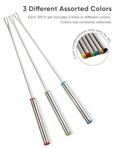 Fondue Forks Set of 3 - 9.45" Stainless Steel Skewers for Dipping