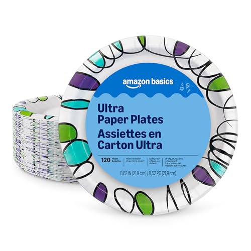 Amazon Basics 8.62 Inch Disposable Paper Plates - 120 Count