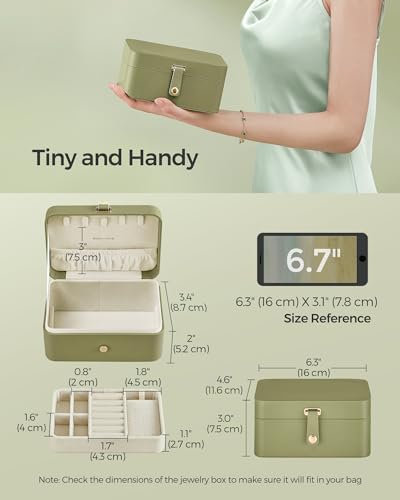 SONGMICS Travel Jewelry Organizer Case - 2-Layer Green PU Jewelry Box with Velvet Lining