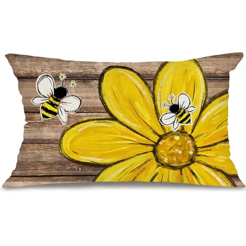 Daisy Bee Farmhouse Pillow Cover 12x20 Inch - Spring Decor