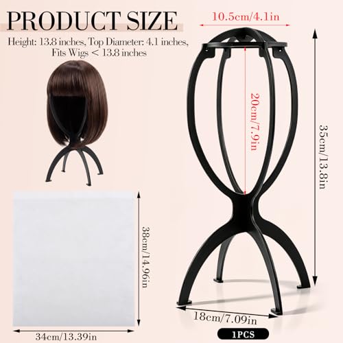 Portable Foldable Wig Stand with Dust Bag 13.8 Inch Black