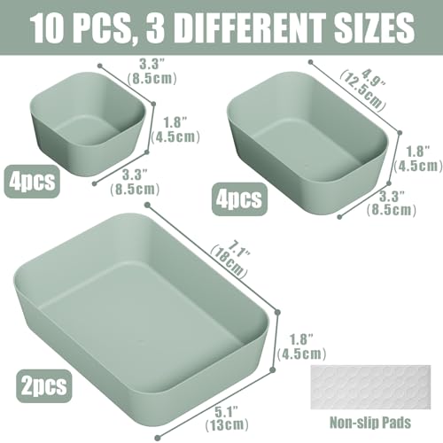 Homhut Green Drawer Organizer Bins 10 PCS for Makeup & Office