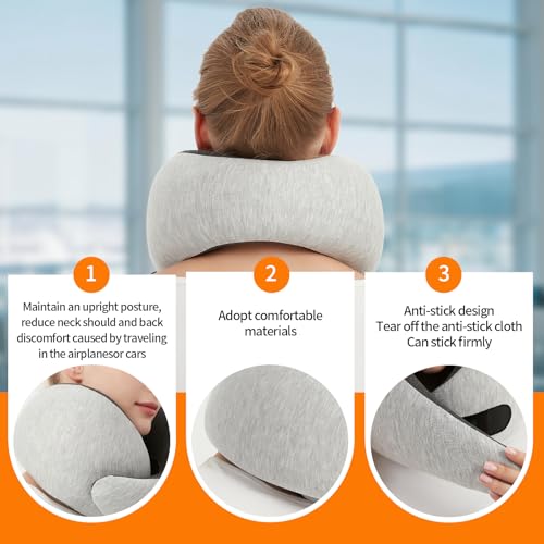 Memory Foam Travel Neck Pillow - Ergonomic & Compact Design for Airplane & Road Trips (Grey)