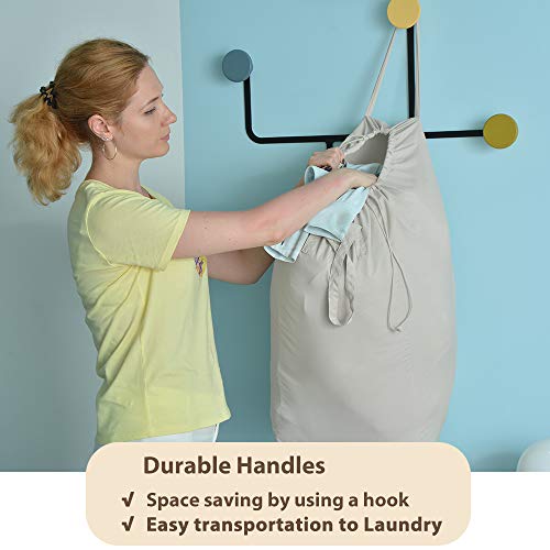 MCleanPin Washable Laundry Bags with Handles, 140L Storage - Beige (2 Pack)