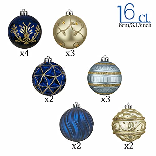 Blue and Gold Christmas Ornaments Set - Shatterproof Holiday Tree Decorations, 2-Pack