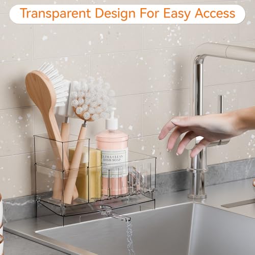 Yieach Clear Rustproof Kitchen Sponge Holder - Space Saving Caddy