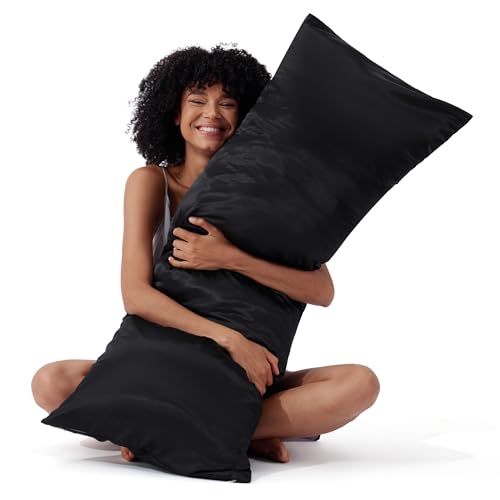 Bedsure Black Satin Body Pillow Cover 20" x 54" with Zipper