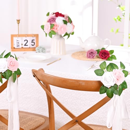 9 Pcs Pink Artificial Foam Roses with Stems for Wedding & Home Decor