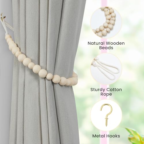 KLOGTSIND Wood Bead Curtain Tiebacks - 2 Pack with Hooks