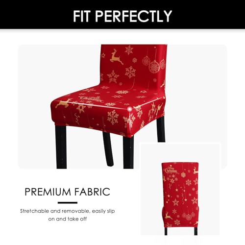 Christmas Dining Chair Covers Set of 4 - Spandex Parsons Chair Slipcovers with Holiday Decor