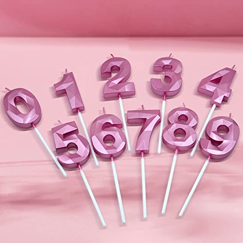 Pink 3D Diamond Birthday Candles - Number 14 & 41 Set