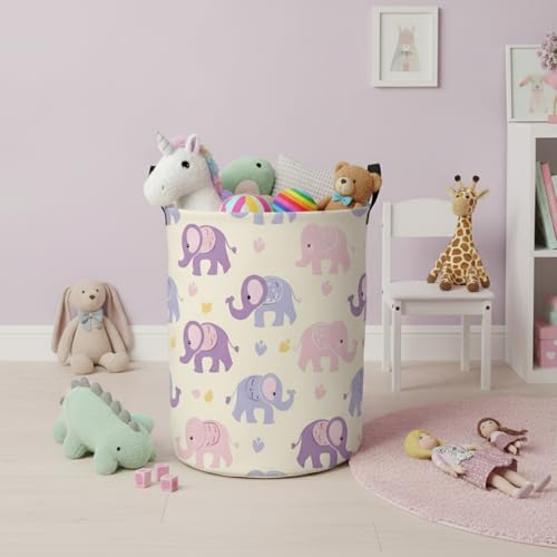 Pink Purple Elephant Baby Laundry Basket & Toy Organizer