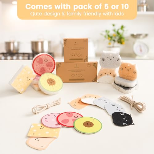 Leafre Cellulose Compressed Sponges - Avocado Sandwich Set, 10 Pack