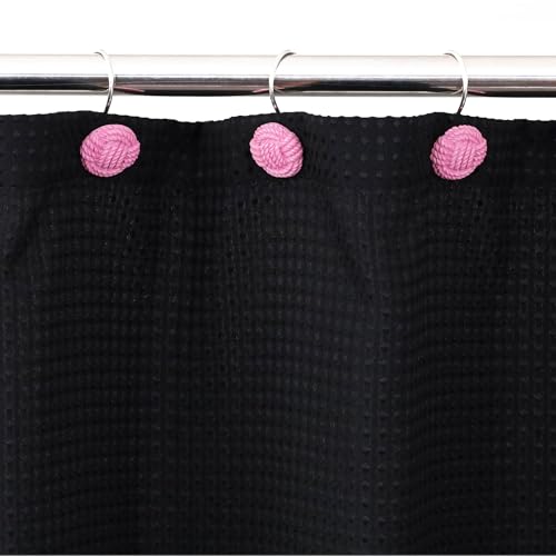 Popkozzi Boho Nautical Shower Curtain Hooks - Matt Pink Rope Knot Rings