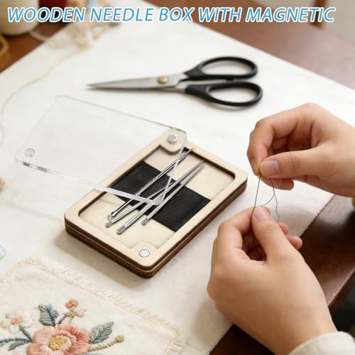 HINGTAI Wooden Magnetic Needle Holder Case with Clear Lid - 1Pcs