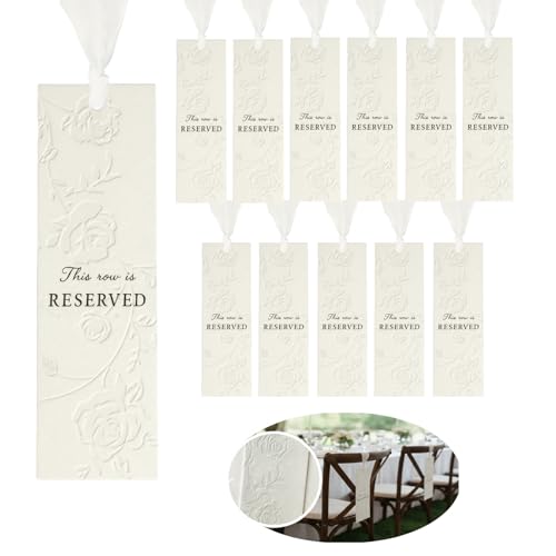 12 Pack Wedding Reserved Signs with Ribbons - Elegant Hand-Embossed Cardstock for VIP Guests
