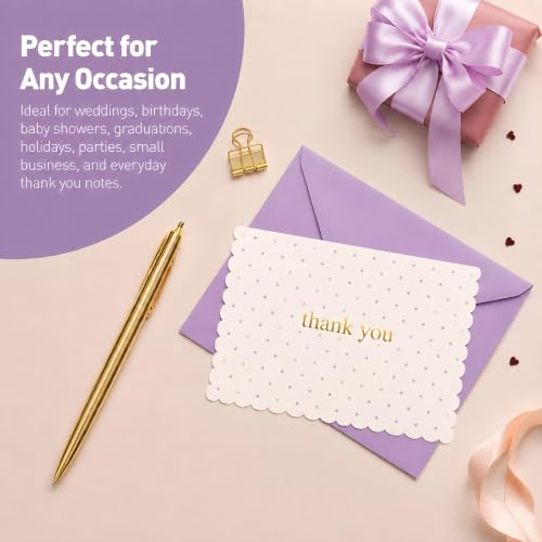 30 Premium Thank You Cards with Envelopes & Gold Foil Stickers