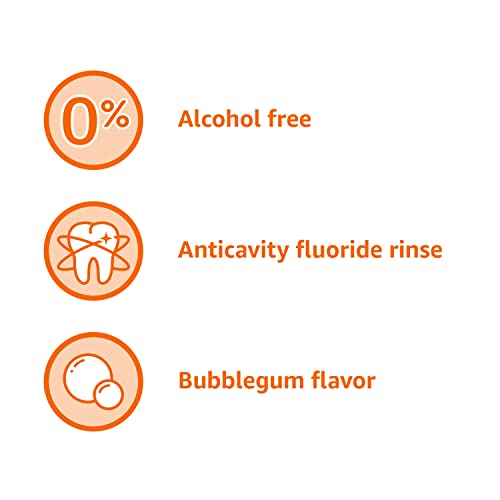 Amazon Basics Kids Fluoride Mouthwash, Anticavity Alcohol-Free Bubble Gum, 18 oz