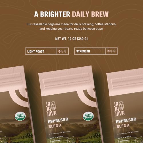 Ja Ja JAVA Organic Espresso Beans - Light Roast Whole Bean Coffee, 12 oz