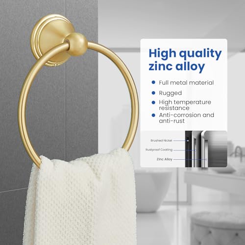 Sagetta Brushed Gold Towel Ring - 5.55-Inch Wall-Mounted Holder