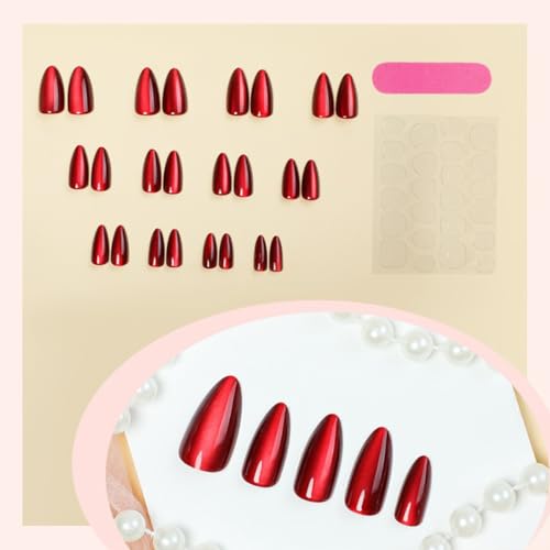 Red Glossy Almond Press on Nails Medium False Acrylic Nail Kit