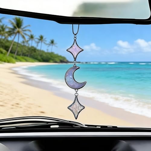 Handcrafted Moon & Star Car Charm - Witchy Bohemian Rear View Mirror Decor